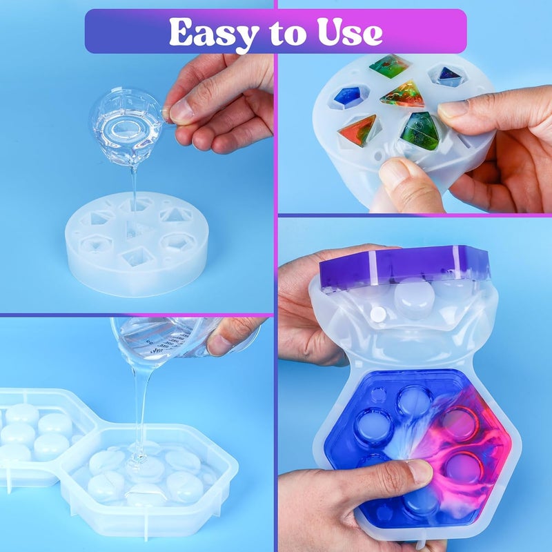 KISREL Dice Resin Molds, DND Dice Set and Organizer Box Epoxy Resin Mold with 7 Standard Stereoscopic Dice Cavities, Silicone Molds for Resin, DND Dice Set Making Kit, Table Board Game - Image 4